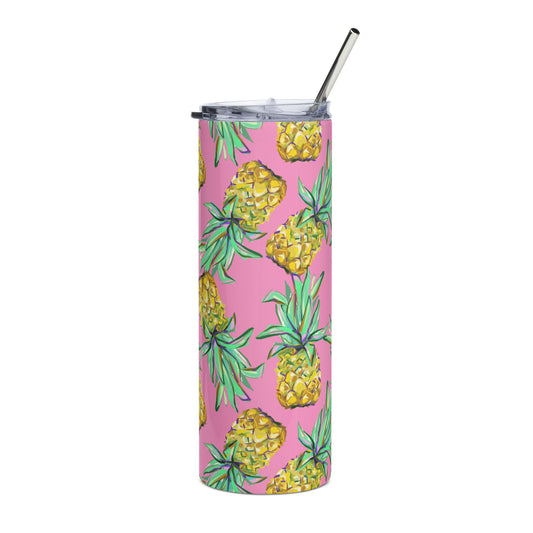 Pineapple Stainless Steel Tumbler with Metal Straw 20oz, Tropical Summer Skinny Eco Friendly Mug Cup Flask Coffee Office Gift Men Women Starcove Fashion