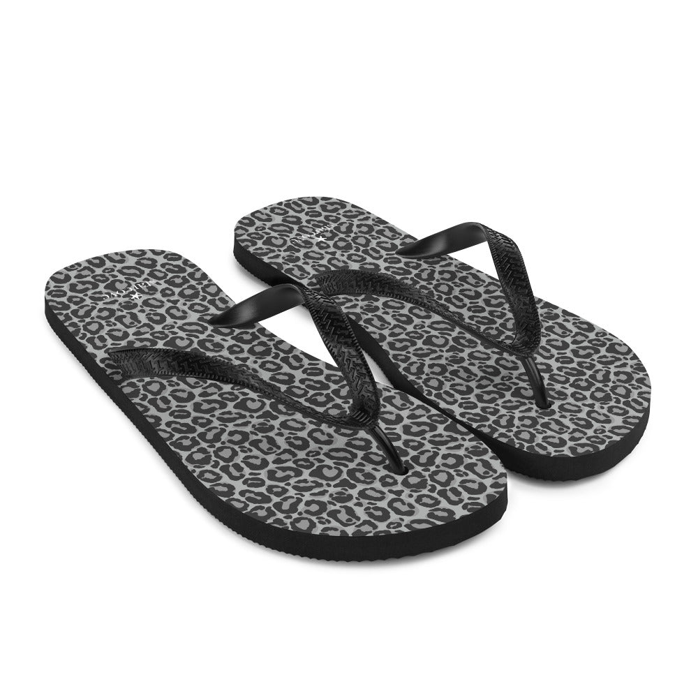 Grey Leopard Flip Flops, Animal Print Comfortable Footwear Thong Sandals Summer Woman Men Beach Print Rubber Shoes Starcove Fashion