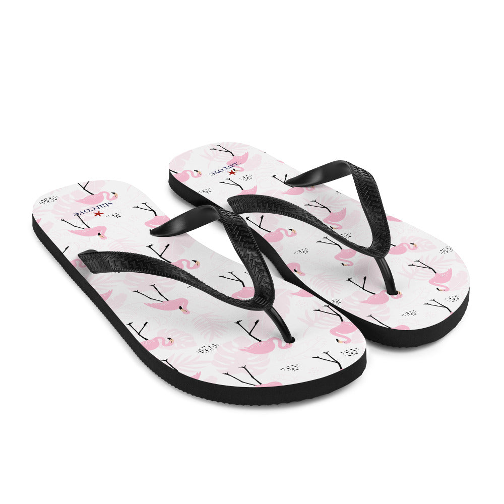 Pink Flamingo Flip Flops, Tropical White Comfortable Footwear Thong Sandals Summer Woman Men Beach Print Slip On Rubber Shoes Starcove Fashion
