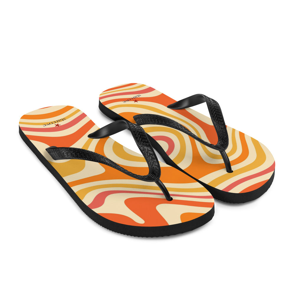 Funky Flip Flops, Groovy Orange Psychedelic Comfortable Footwear Thong Sandals Summer Woman Men Beach Rubber Slip On Shoes Starcove Fashion