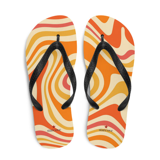 Funky Flip Flops, Groovy Orange Psychedelic Comfortable Footwear Thong Sandals Summer Woman Men Beach Rubber Slip On Shoes Starcove Fashion