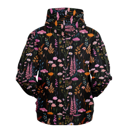 Pink Floral Hoodie, Faux Embroidery Flowers Pullover Women Men Adult Aesthetic Graphic Cotton Hooded Sweatshirt Pockets Designer Plus Size