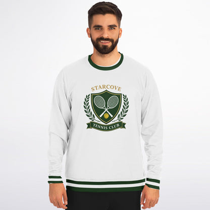 Tennis Club Sweatshirt, Preppy Sports White Green Graphic Crewneck Fleece Cotton Sweater Jumper Pullover Men Women Adult Designer Top