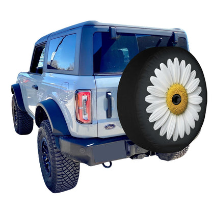 White Daisy Car Spare Tire Cover, Floral Flower Back Rear Extra Wheel Black Camera Hole Unique Women  RV Camper Auto Trailer Motorhome - Starcove Fashion