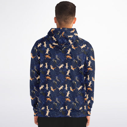 Cats in Space Zip Up Hoodie, Kittens Full Zipper Pocket Men Women Unisex Adult Aesthetic Graphic Cotton Fleece Hooded Sweatshirt - Starcove Fashion