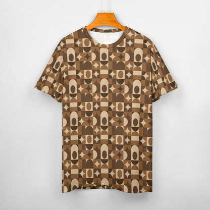 Mid Century Modern Women Cotton Tshirt, Brown Retro Vintage Ladies Female Designer Adult Graphic Aesthetic Fitted Crewneck Tee Shirt Top