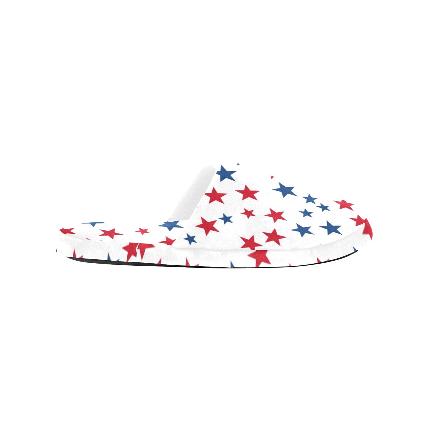 Red White Blue Stars Women's House Slide Slippers, Patriotic American USA Handmade Bedroom Cozy Winter Bedroom Shoes Gift for Her Loungewear