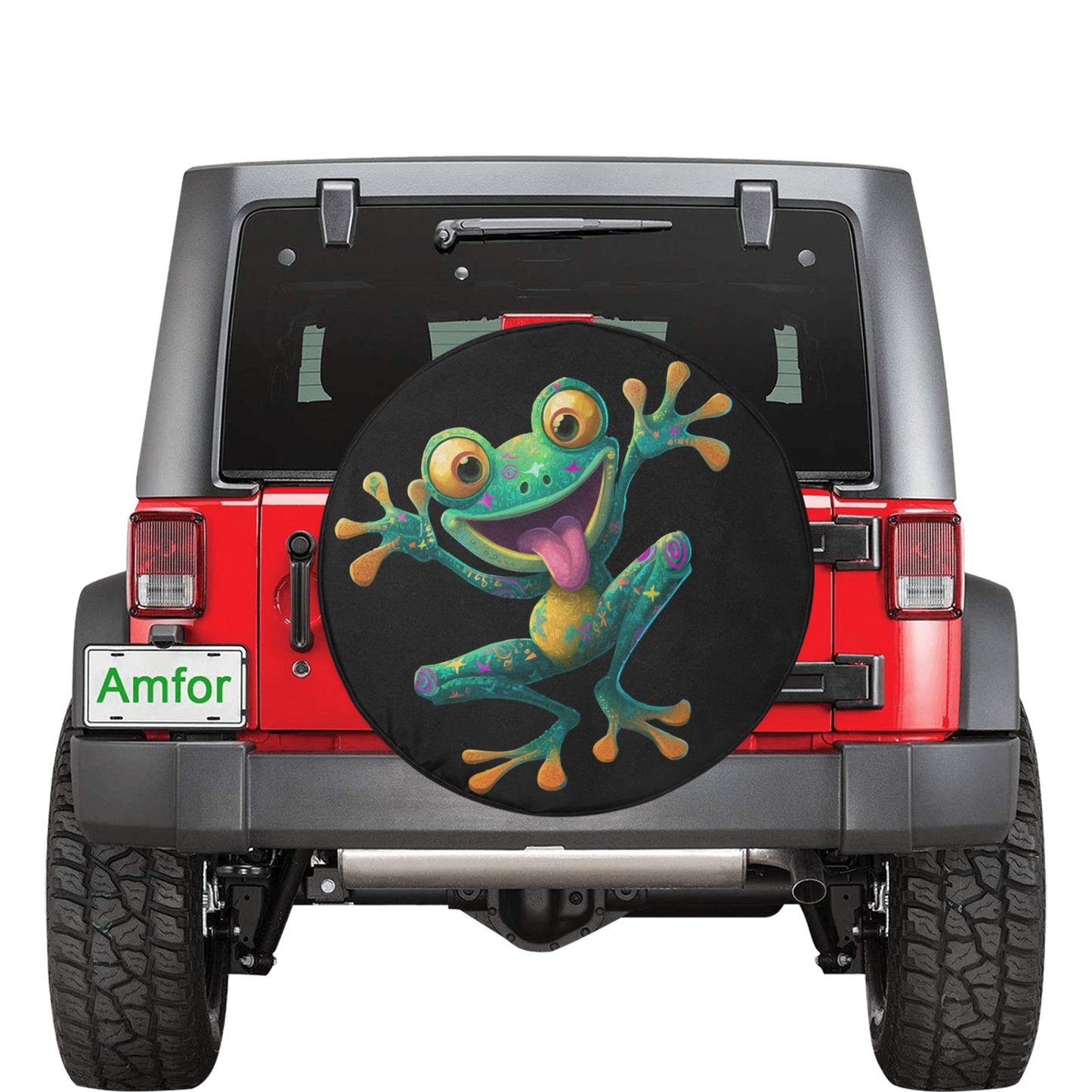 Funny Frog Spare Tire Cover, Goofy Green Retro Black Wheel Auto Back Up Camera Hole Rear Unique Design Funny Spare RV Trailer Camper