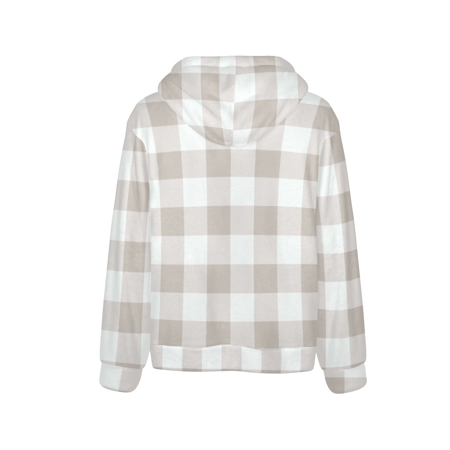Beige White Buffalo Plaid Flannel Hoodie, Cream Check Fleece Lined Heavyweight Pocket Men Women Unisex Graphic Hooded Sweatshirt Jacket
