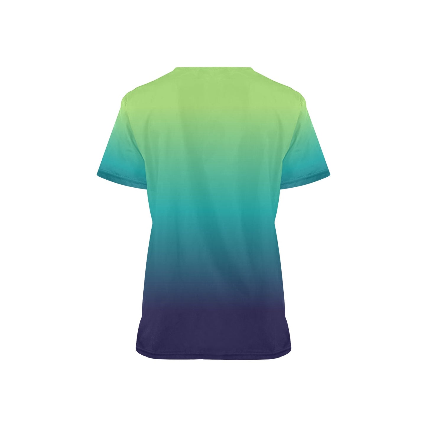 Blue Green Ombre Medical Scrubs Top Women, Gradient Tie Dye Ladies Female Plus Size Nursing Nurse Vet Veterinary Assistant Uniform Pockets