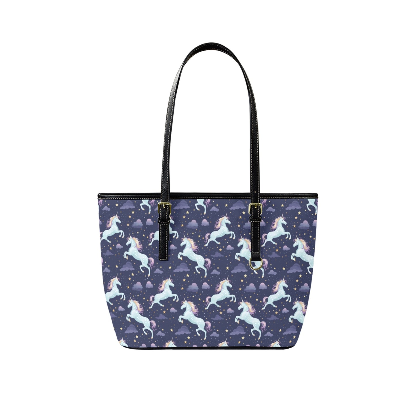 Unicorn Tote Bag Purse, Space Stars Purple Art Women Vegan Leather Handbag  Zip on Top Designer Handmade Shoulder Ladies Bag