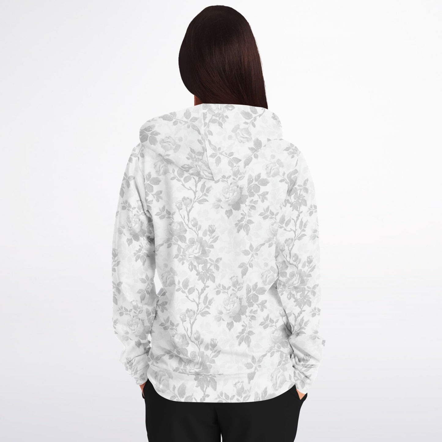 White Floral Zip Up Hoodie, Flowers Full Zipper Pocket Men Women Unisex Adult Aesthetic Graphic Cotton Fleece Hooded Sweatshirt - Starcove Fashion
