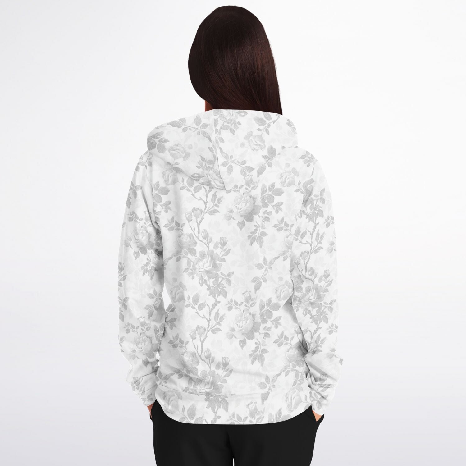 White Floral Zip Up Hoodie, Flowers Full Zipper Pocket Men Women Unisex Adult Aesthetic Graphic Cotton Fleece Hooded Sweatshirt - Starcove Fashion