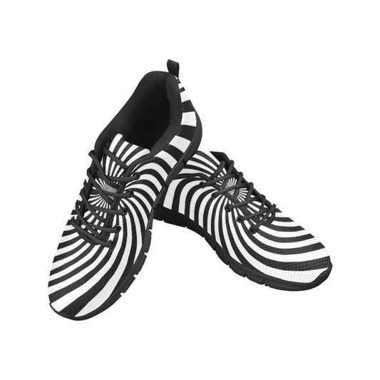 Psychedelic Men Breathable Sneakers, Funky Spiral Black White Print Lace Up Running Cool Designer Dance Casual Crazy Festival Dress Shoes