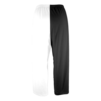 Half Black Half White Men Pajamas Pants, Black White Two Tone Color Split PJ Pockets Sleep Trousers Couples Washable Trousers Bottoms