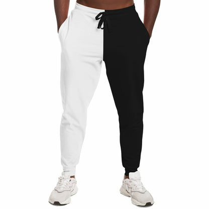 Half Black Half White Joggers Sweatpants with Pockets, Two Tone Split Color Women Men Male Female Ladies Fleece Comfy Sweats Pants Bottoms