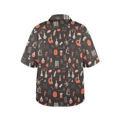 Science Geek Women Hawaiian shirt, Medicine Nerdy Labo Summer Tropical Print Vintage Hawaii Aloha Button Up Down Plus Size Ladies Blouse - Starcove Fashion