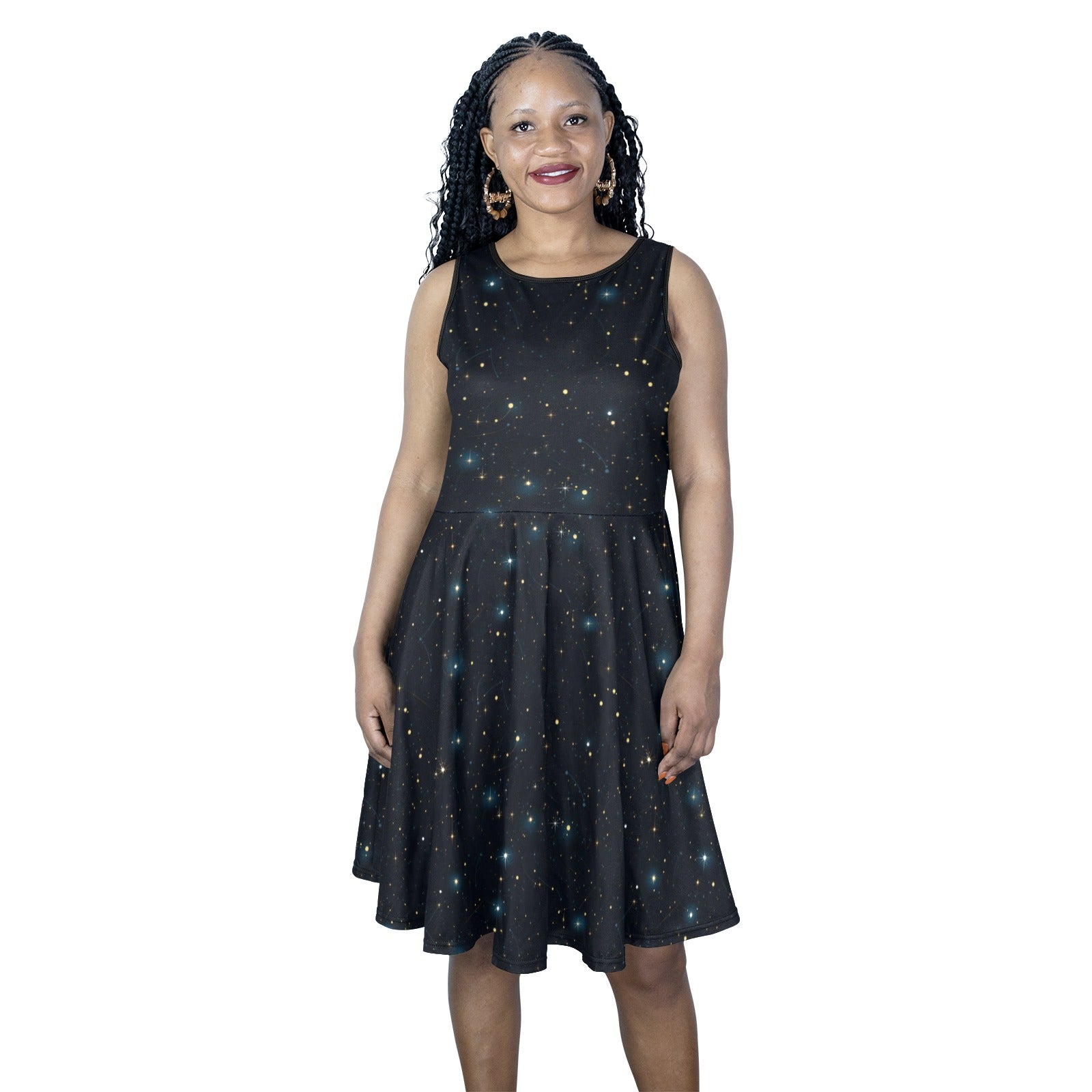Constellation Midi Dress, Space Galaxy Women Sleeveless Cute Designer Elegant Plus Size Ladies Expansion Cocktail Party Summer Designer - Starcove Fashion
