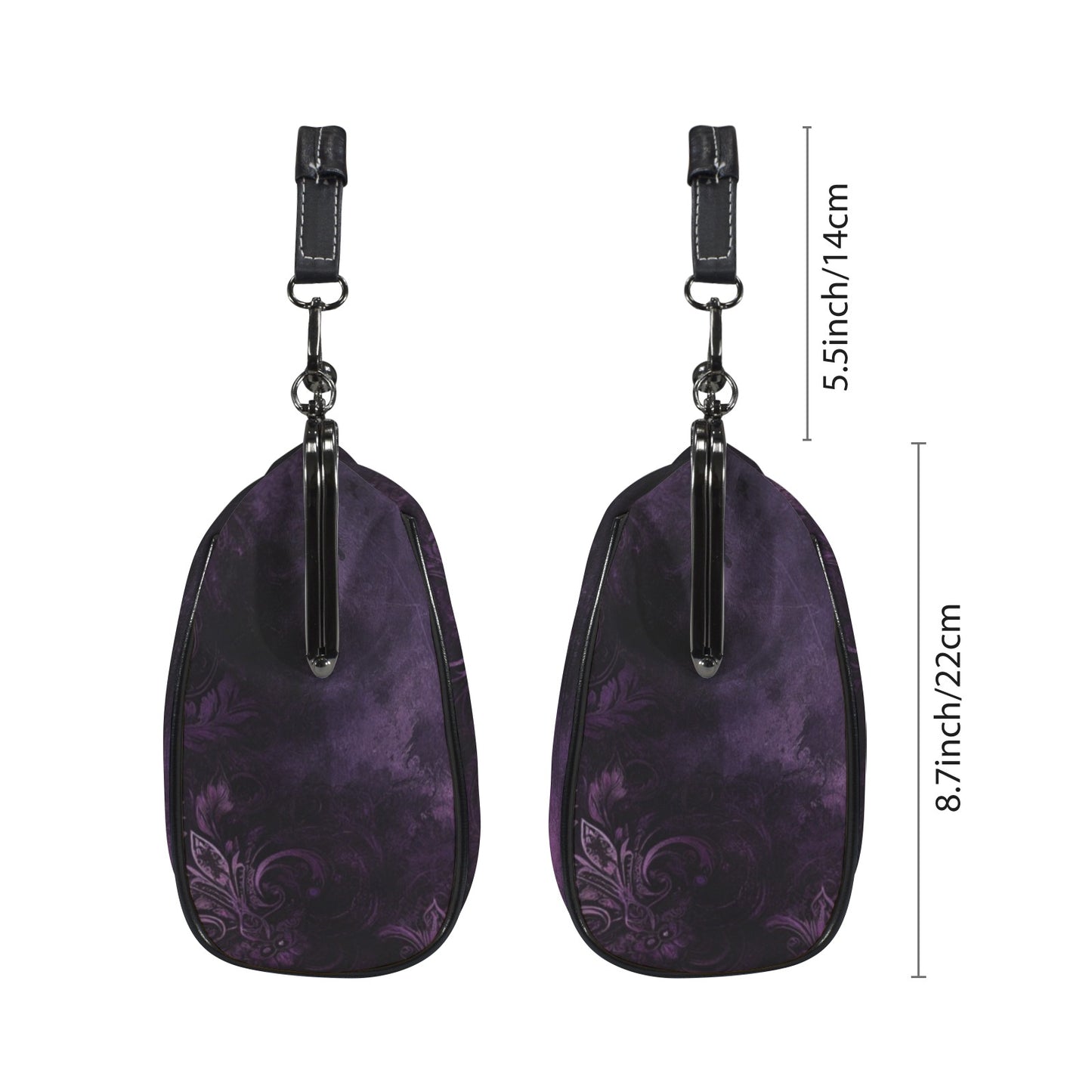 Purple Kiss Lock Purse Handbag, Pink Black Grunge Gothic Dark Print Vegan Leather Vintage Designer Shoulder Crossbody Top Handle Clasp Bag - Starcove Fashion