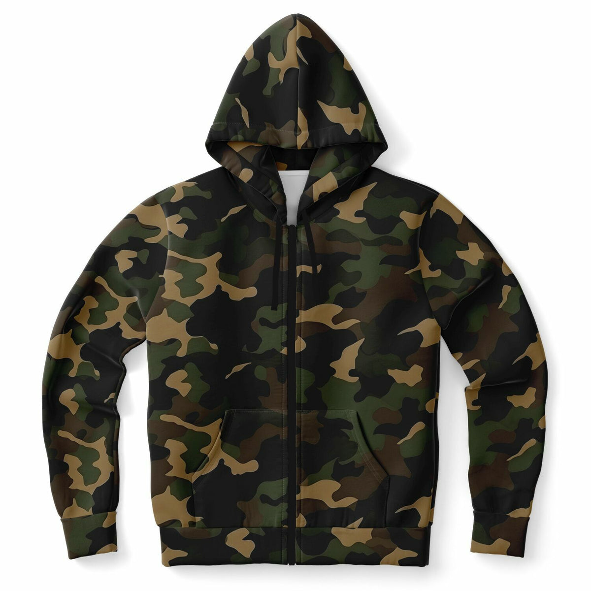 Brown Green Camo Zip Up Hoodie, Black Camouflage Full Zipper Pocket Men Women Unisex Adult Aesthetic Cotton Fleece Hooded Sweatshirt