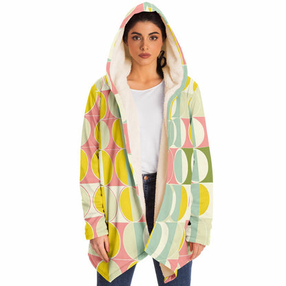 Mid Century Modern Hooded Cloak, Geometric Retro Vintage Coat Men Women Male Ladies Winter Warm Mink Fleece Blanket Wearable Cape