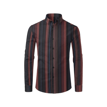 Dark Maroon Striped Long Sleeve Men Button Up Shirt, Navy Blue