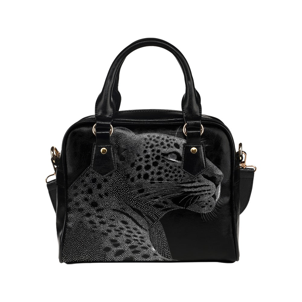 Leopard Purse, Animal Black Monochrome Cheetah Cute Small Shoulder Bag Vegan Leather Women Ladies Crossbody Designer Handbag Bag