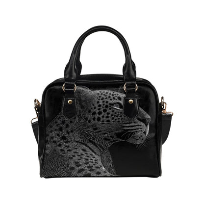 Leopard Purse, Animal Black Monochrome Cheetah Cute Small Shoulder Bag Vegan Leather Women Ladies Crossbody Designer Handbag Bag