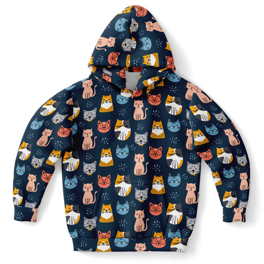 Cats Kids Pullover Hoodie, Cute Kittens Girls Boy Toddler Youth Children Fleece Aesthetic Graphic Cozy Cotton Hooded Sweatshirt with Pockets