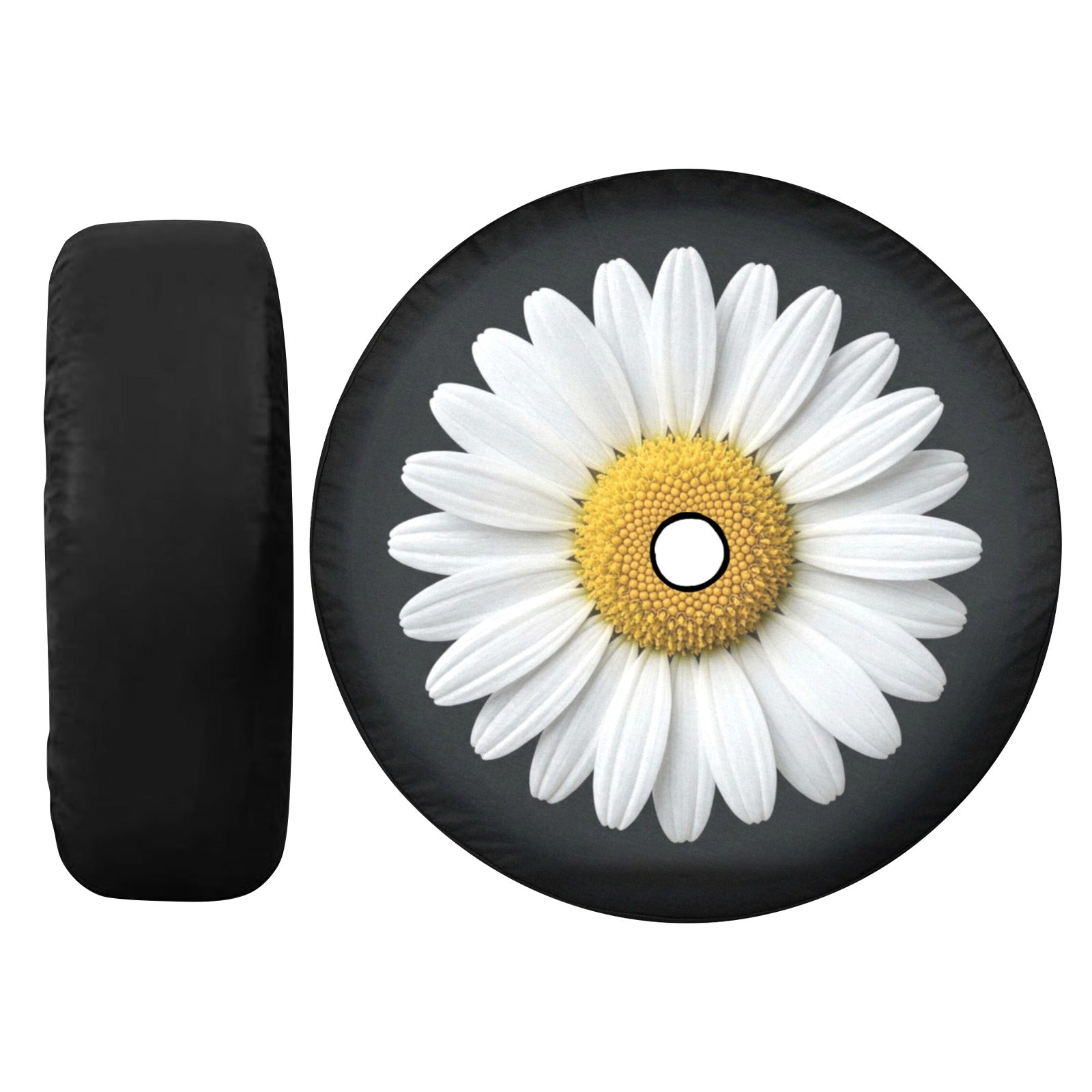 White Daisy Car Spare Tire Cover, Floral Flower Back Rear Extra Wheel Black Camera Hole Unique Women  RV Camper Auto Trailer Motorhome - Starcove Fashion