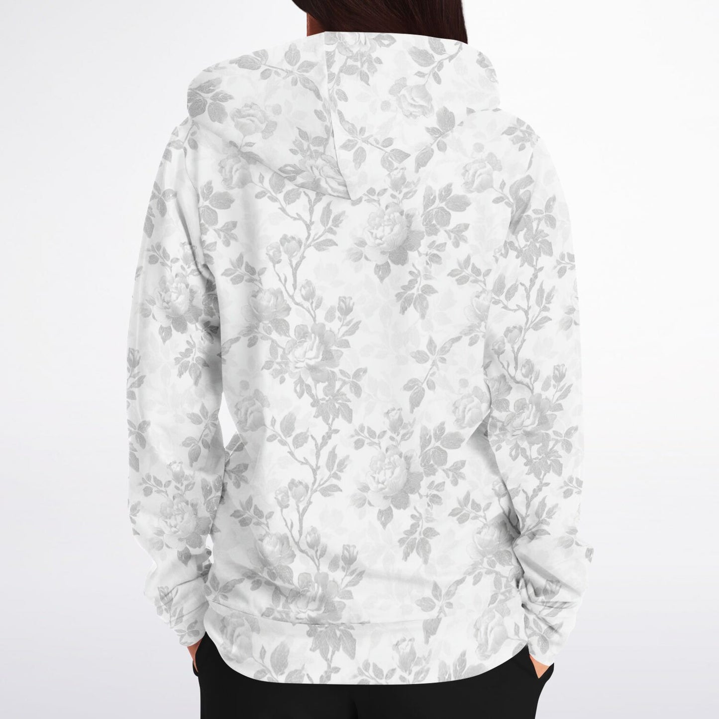 White Floral Zip Up Hoodie, Flowers Full Zipper Pocket Men Women Unisex Adult Aesthetic Graphic Cotton Fleece Hooded Sweatshirt - Starcove Fashion