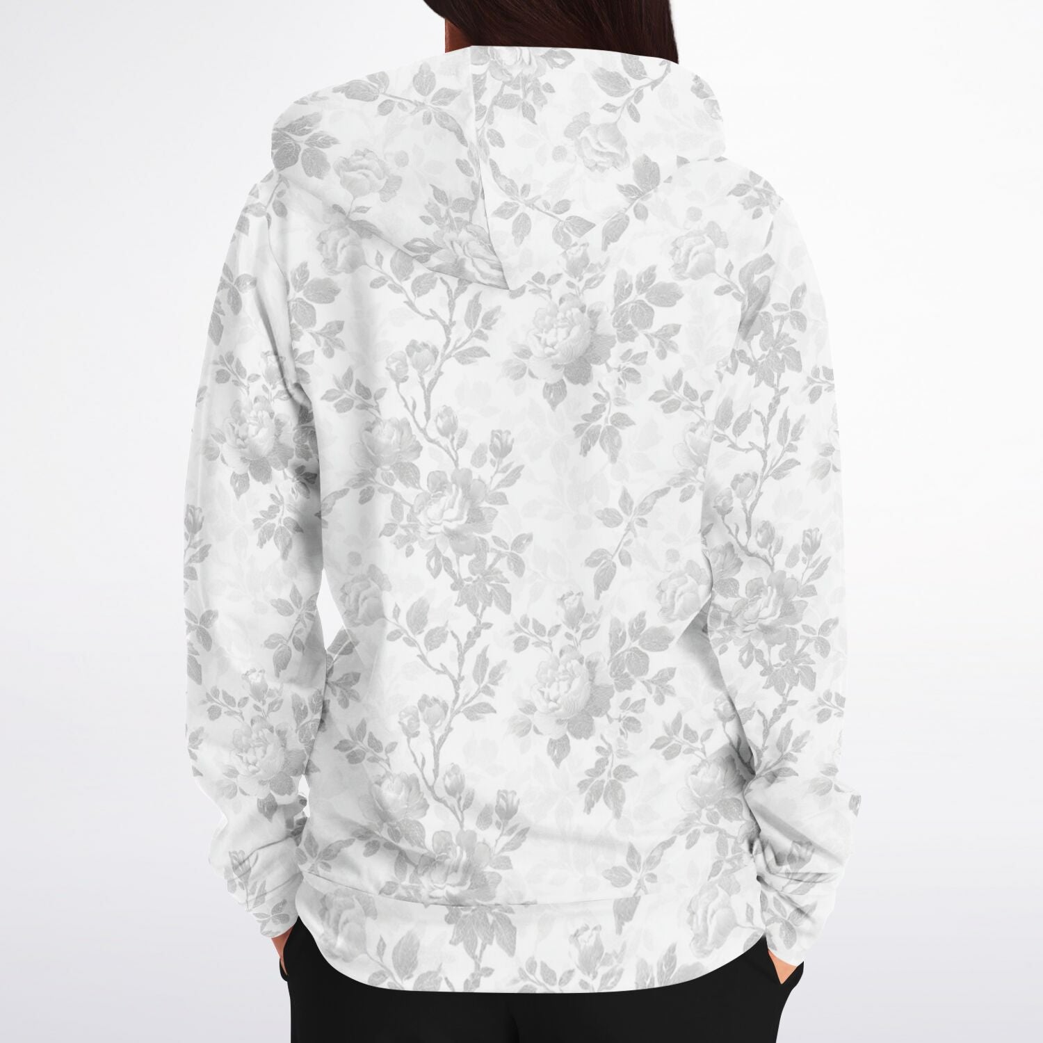 White Floral Zip Up Hoodie, Flowers Full Zipper Pocket Men Women Unisex Adult Aesthetic Graphic Cotton Fleece Hooded Sweatshirt - Starcove Fashion