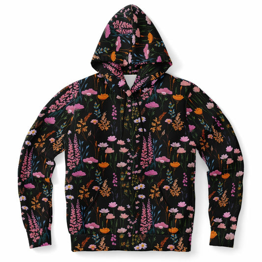 Pink Floral Hoodie, Faux Embroidery Flowers Pullover Women Men Adult Aesthetic Graphic Cotton Hooded Sweatshirt Pockets Designer Plus Size