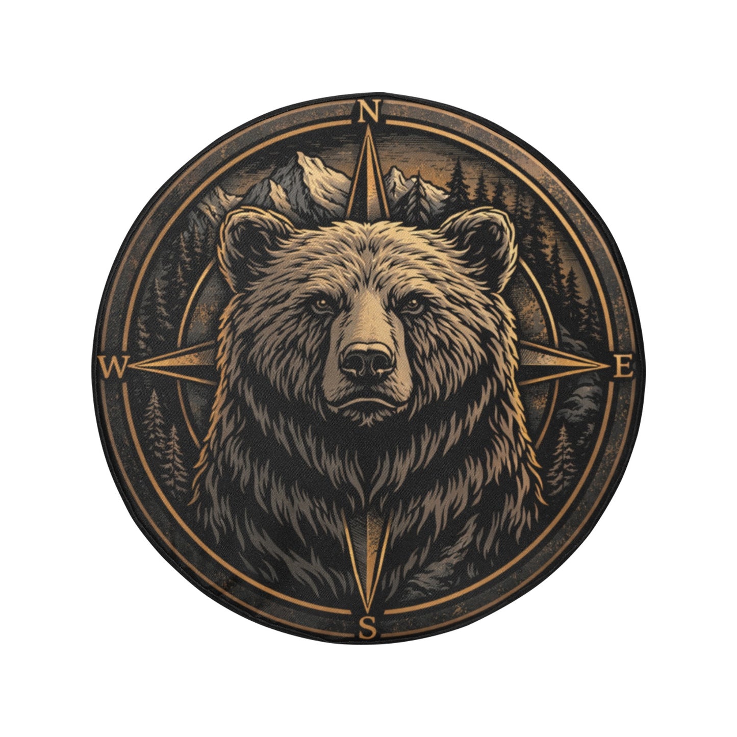 Grizzly Bear Compass Spare Tire Cover, Wilderness Unique Rear Extra Wheel RV Camper Back Camera Hole Car Auto Outdoor Adventurous Trailer