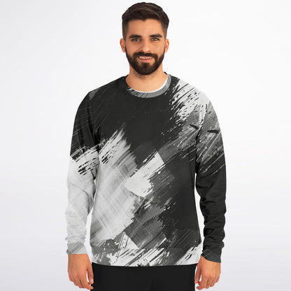 Black White Sweatshirt, Brush Ombre Gradient Crewneck Fleece Cotton Sweater Jumper Pullover Men Women Aesthetic Designer Top