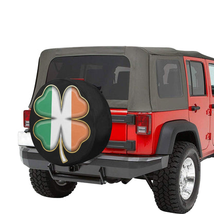 Irish Flag Spare Tire Cover, Shamrock Green White Orange Backup Camera Hole Wheel Rear Extra Unique RV Back Cars RV Trailer Campers