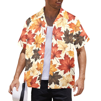 Fall Autumn Hawaiian Men Shirt, Maple Leaf Harvest Thanksgiving Beach Vintage Aloha Hawaii Tropical Plus Size Guys Button Down Vacation