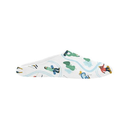 Ski Women's Slippers, Snowboard Skiing Winter Sports Ladies House Slide Cute Handmade Bedroom Warm Winter Cozy Designer Slip On Cotton Shoes