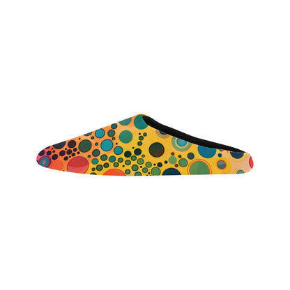 Psychedelic  Women's Slippers, Colorful Dots Art Funky Ladies House Slide Handmade Bedroom Warm Winter Cozy Designer Slip On Cotton Shoes