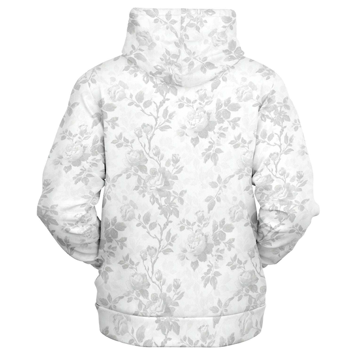 White Floral Zip Up Hoodie, Flowers Full Zipper Pocket Men Women Unisex Adult Aesthetic Graphic Cotton Fleece Hooded Sweatshirt - Starcove Fashion