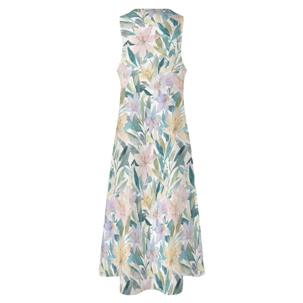 Pastel Floral Maxi Dress, Botanical Women Sleeveless Casual Cute Desig – Starcove Fashion