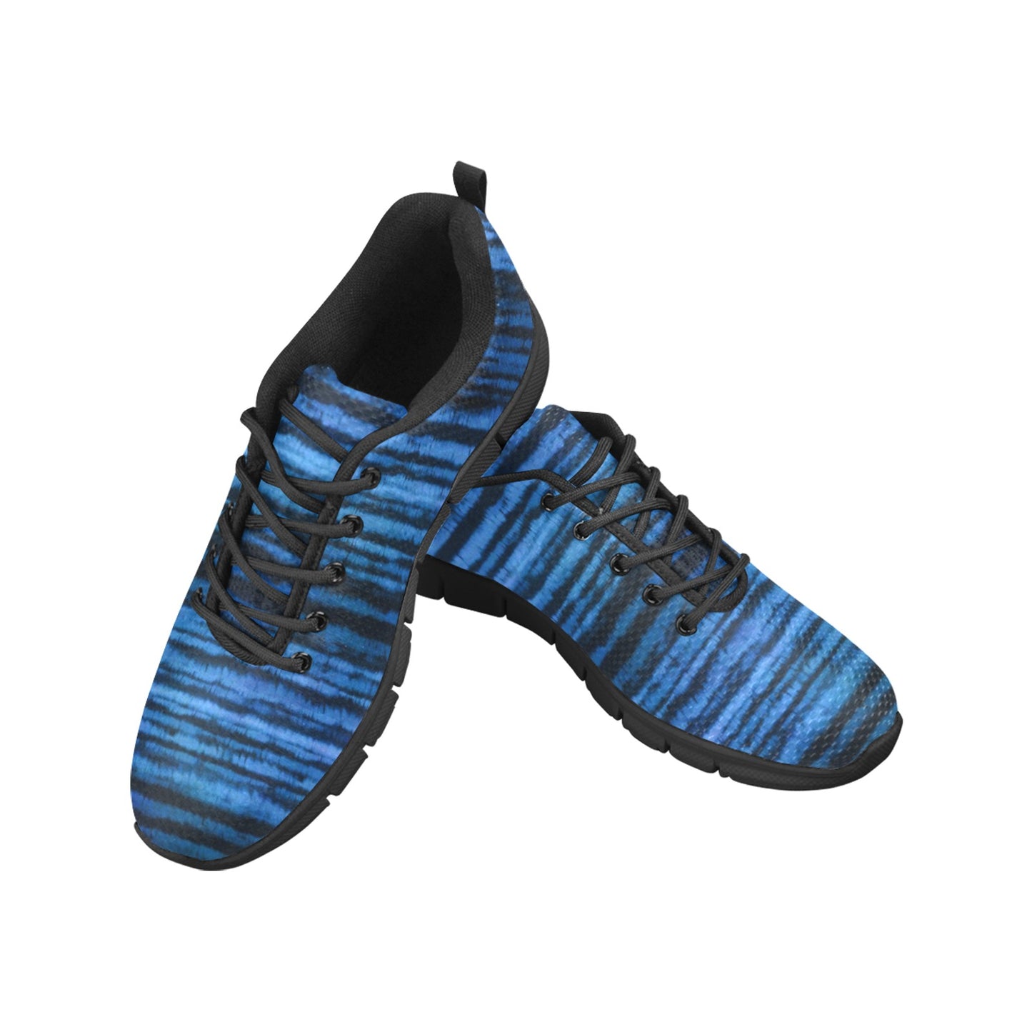 Blue Black Men Breathable Sneakers, Striped Pattern Print Lace Up Comfortable Designer Casual Mesh Dress Shoes Trainers