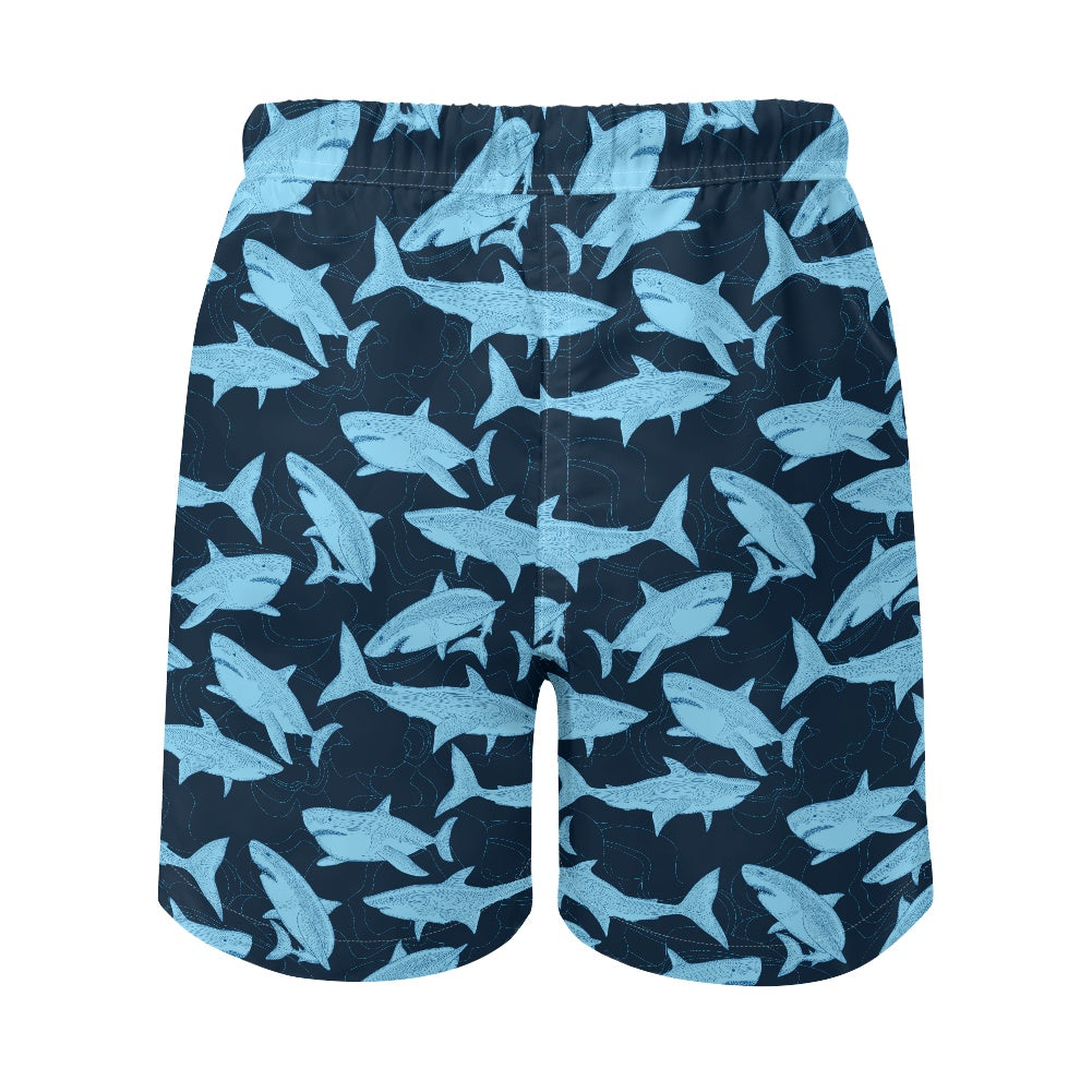 Shark Boys Beach Shorts (4-11Y), Navy Blue Quick Dry Kids Drawstring Casual Shorts Pockets Children Youth - Starcove Fashion