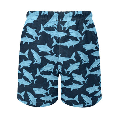 Shark Boys Beach Shorts (4-11Y), Navy Blue Quick Dry Kids Drawstring Casual Shorts Pockets Children Youth - Starcove Fashion