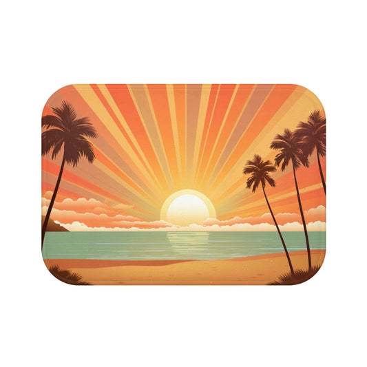 Sun Sunset Bath Mat, Rays 70s Beach Cute Shower Bathroom Decor Non Slip Floor Memory Foam Microfiber Large Small Washable Rug Starcove Fashion