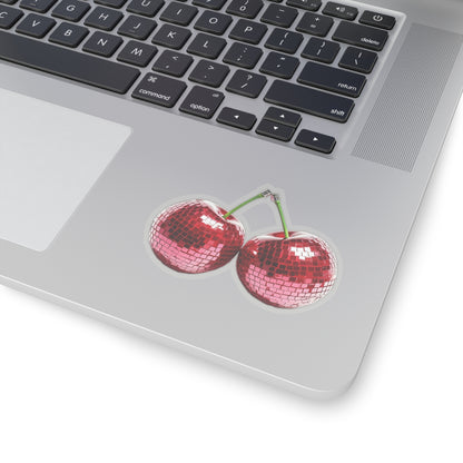Disco Cherries Sticker Decal, Red Mirror Fruit Art Vinyl Laptop Cute Waterbottle Tumbler Car Waterproof Bumper Clear Aesthetic Die Cut Wall