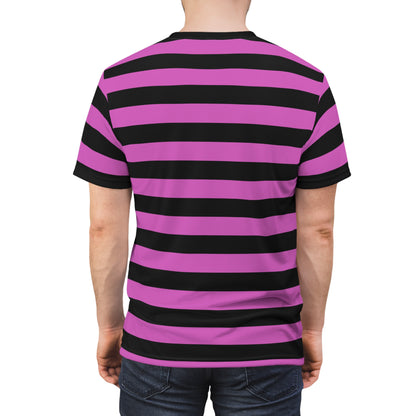 Black and Pink Striped Tshirt, Purple Designer Graphic Aesthetic Lightweight Heavyweight Crewneck Men Women Tee Top Short Sleeve Shirt