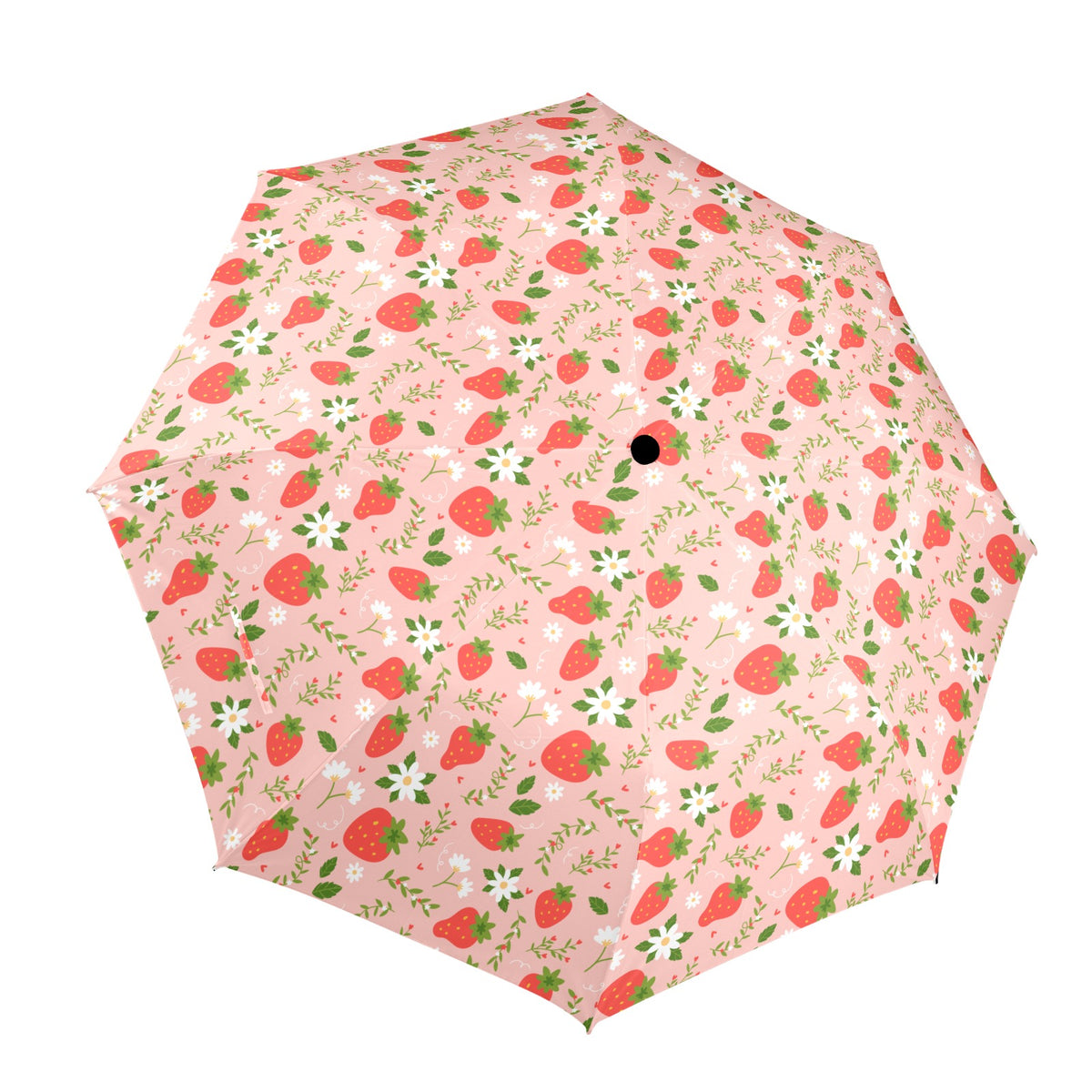 Strawberry Floral Umbrella, Flowers Pink Golf Anti-UV Semi-Automatic Sun Beach Rain Parasol Large Compact Travel Windproof Designer Luxury