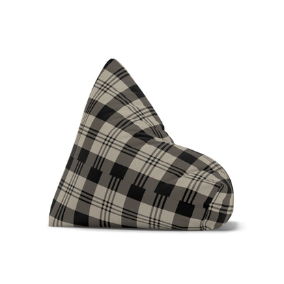 Plaid Bean Bag Chair Cover, Grey Beige Check Washable Triangle Furniture Small Large Adult Children Kids Sofa Apartment Dorm Unfilled Sack