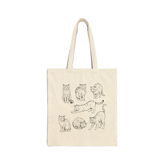 Cats Cotton Tote Bag, Kittens Pets Animal Print Cute Drawing Designer Eco Canvas Cloth Shopping Travel Reusable Aesthetic Shoulder Bag - Starcove Fashion